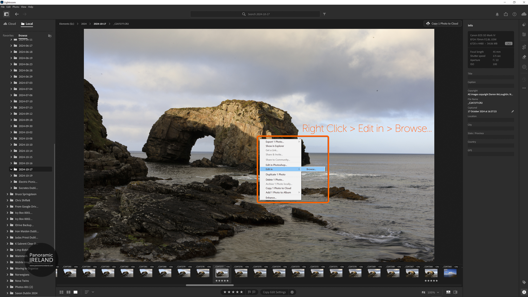 In Adobe Lightroom, Right Click > Edit in > Browse...